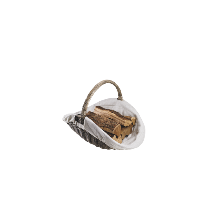 Panier A Bois Champetre Osier Grise Et Tissu