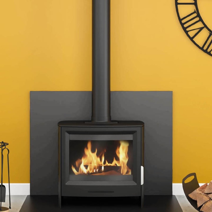 Plain grey square wall protection plate for wood pellet stoves - Capska