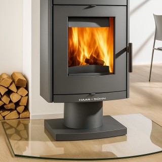 Glas Bodenplatte rechteckig gewölbt 90x75cm für Kaminöfen - Capska