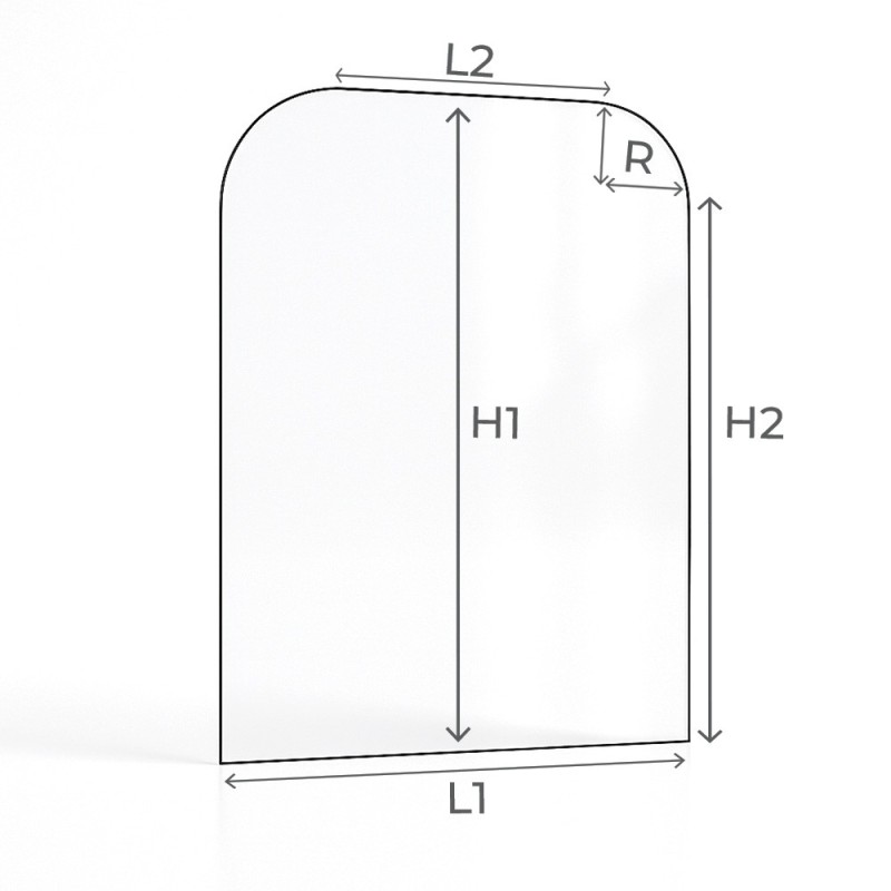 Vitre plate avec 2 angles arrondis 4 mm sur mesure schéma