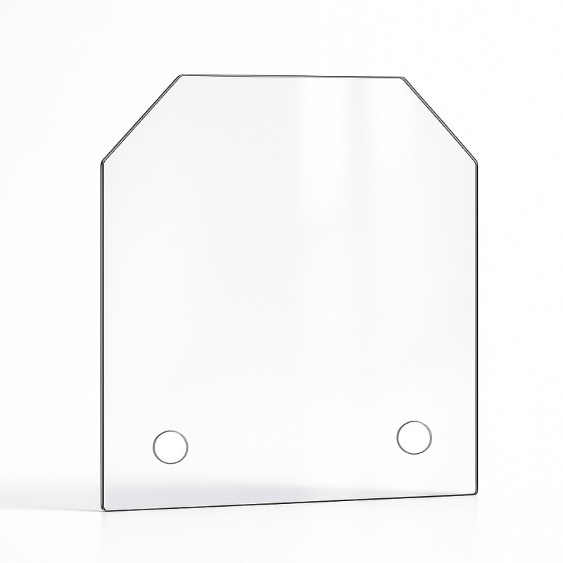 Cristal para chimenea eléctrica - Vidrio plano con 2 ángulos cortados con taladros - Capska