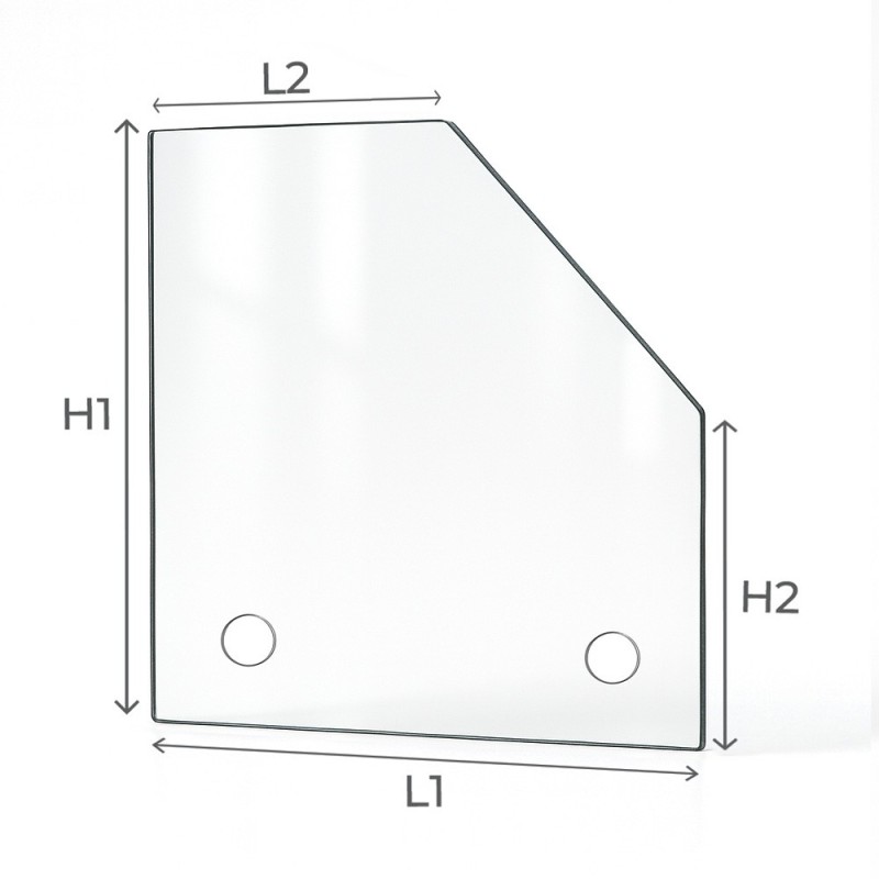 Vitre percée sur mesure forme 1 angle coupé droit schéma