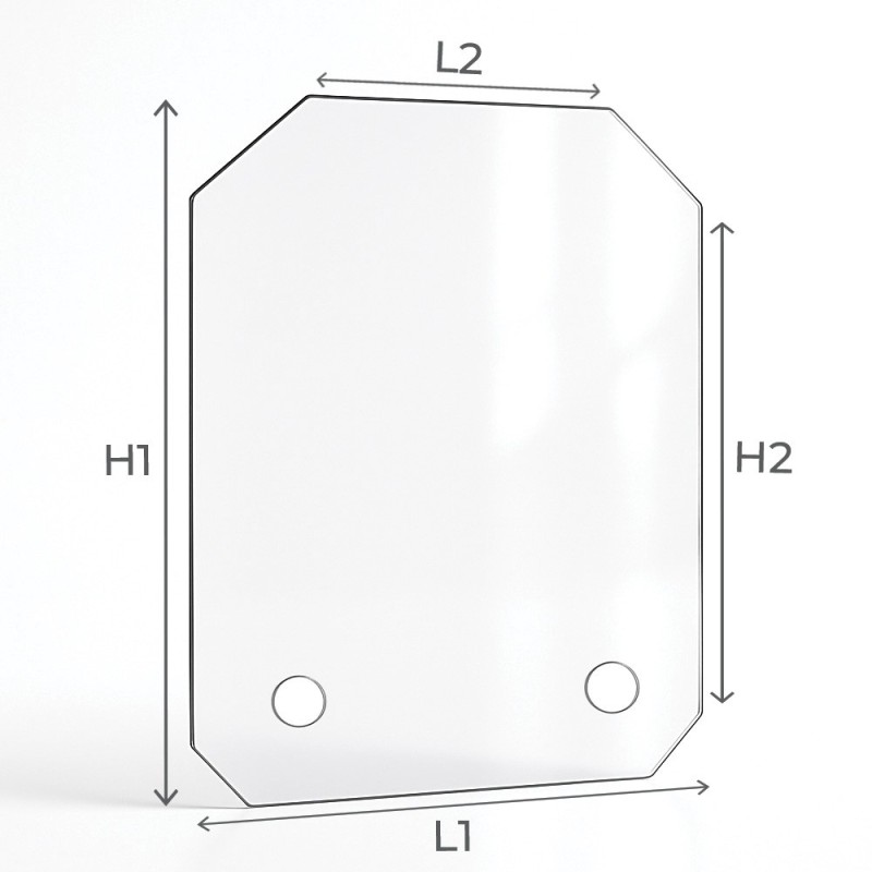 Vidrio plano con 4 ángulos cortados en vidrio vitrocerámico para insert o estufa de leña - Capska