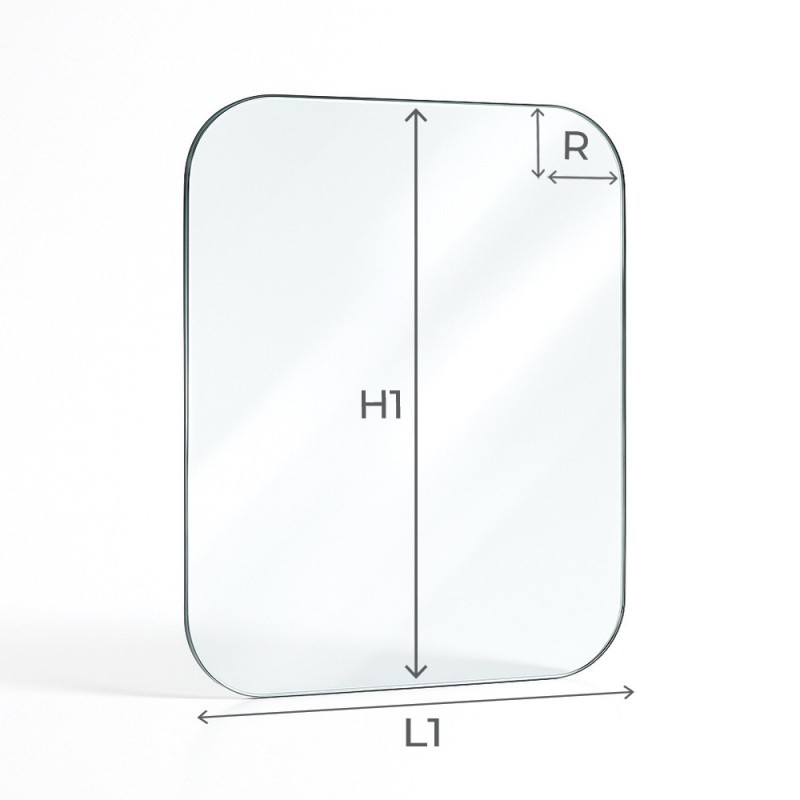Vitre plate avec 4 angles arrondis 4 mm autonettoyant sur mesure schéma