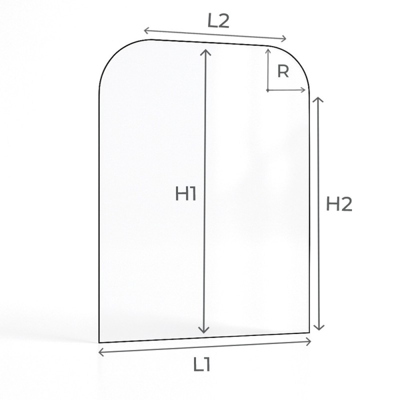Vitre plate avec 2 angles arrondis schéma